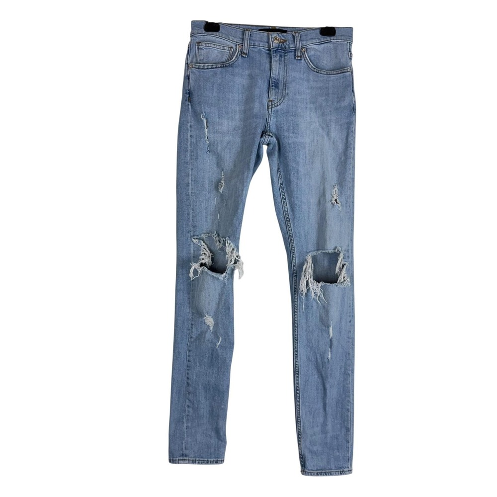 Forever 21 Jeans Mens 31x30 Blue Light Wash Slim Skinny Distressed Stretch Denim